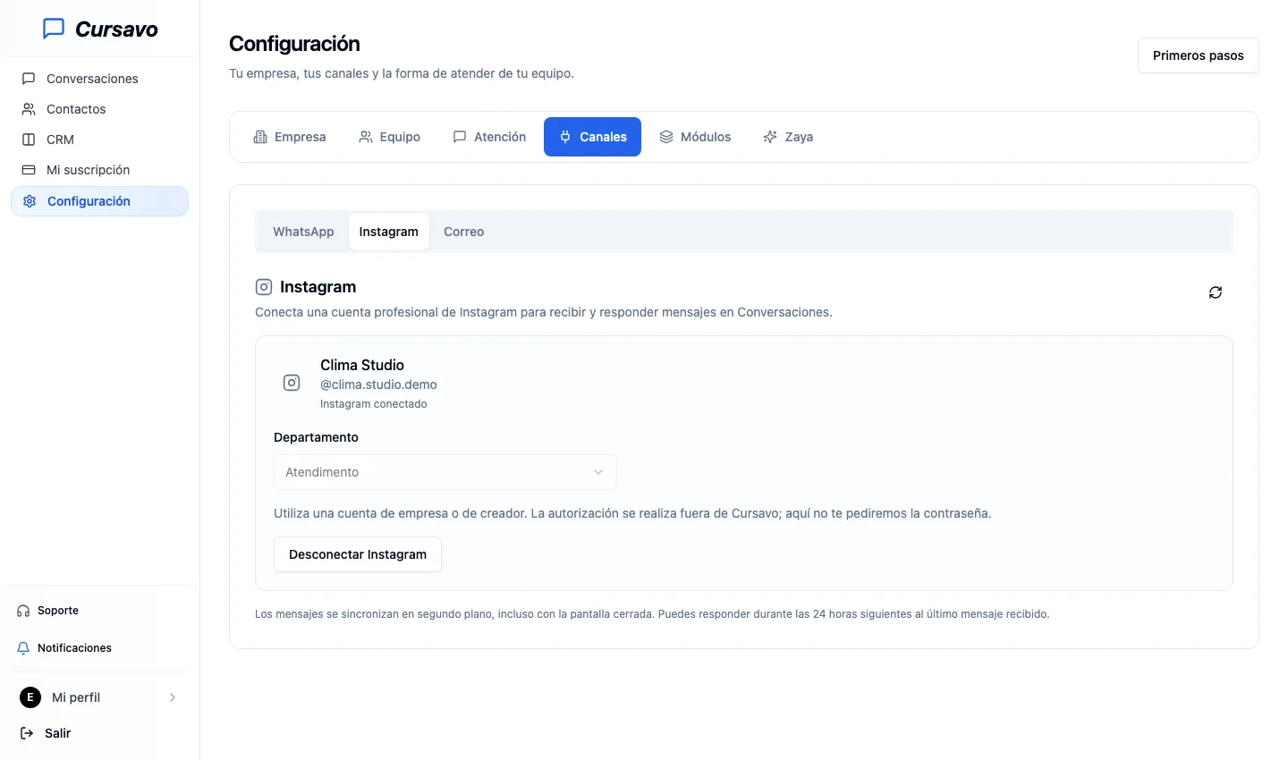 Configuración de la cuenta profesional de Instagram en Cursavo